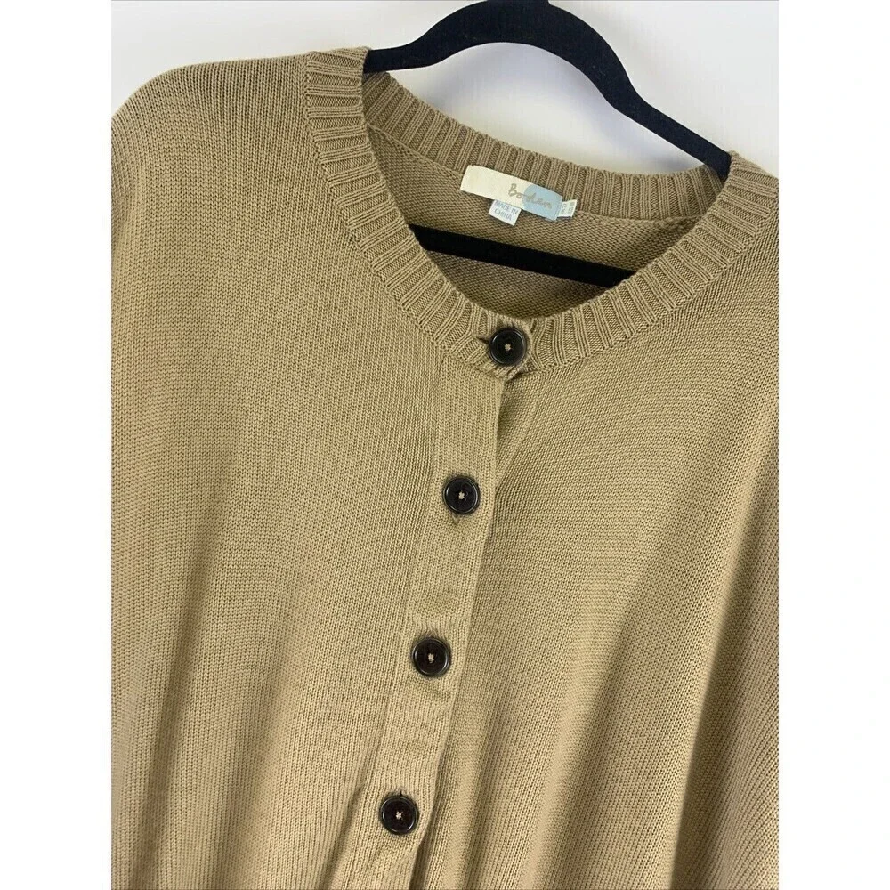 BOGO Boden Tunic Cardigan Wool Sweater Short Sleeve Button Pockets Tan Womens 18
